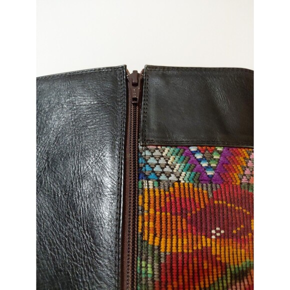 Women's 9.5-10 Calf Length Strap Buckle Tapestry Accent Black Leather Zip Boots - Picture 4 of 8